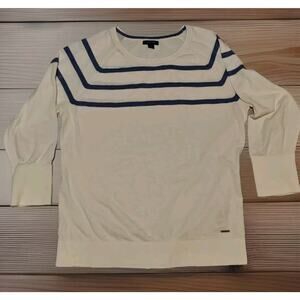 NAUTICA XL Long Sleeve Striped Sweater, Small, White/Slate Blue Heather